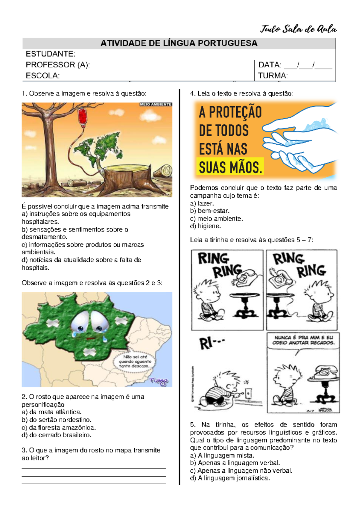 5 Atividade Linguagem Verbal E NÃO Verbal - TUDO SALA DE AULA - Observe ...