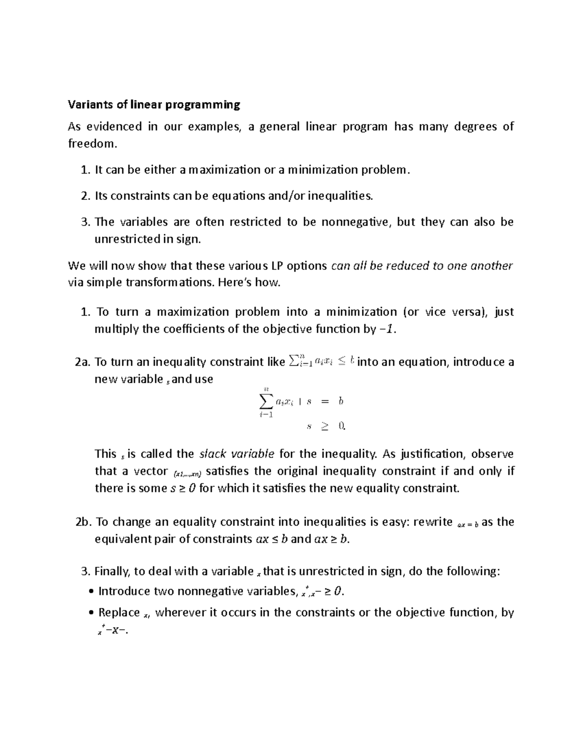 Variants of linear programming - It can be either a maximization or a ...