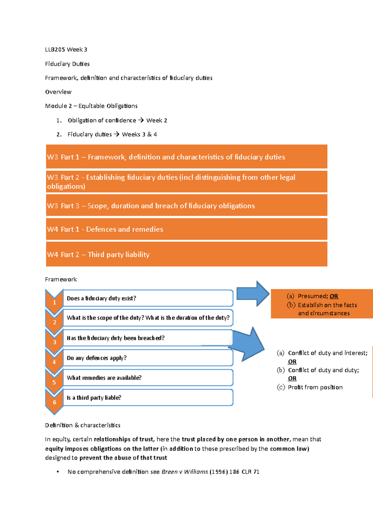 LLB205 Week 3 Lecture: Understanding Fiduciary Duties and Scope - Studocu