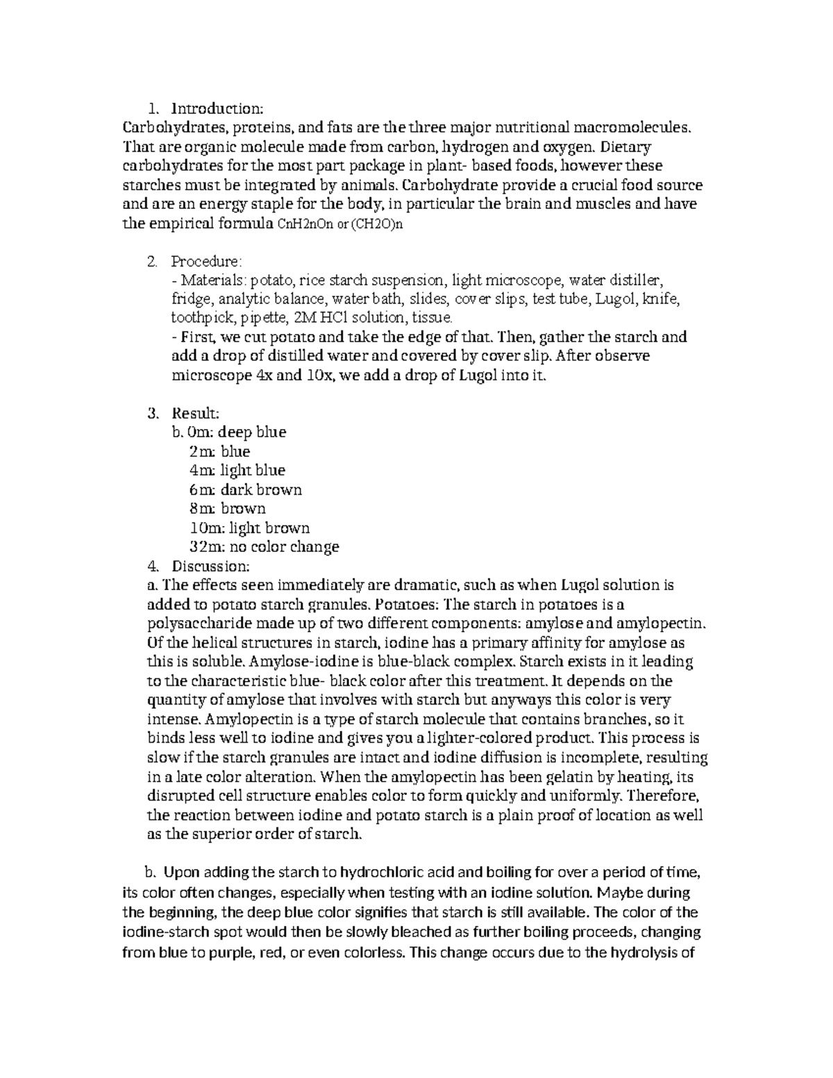 LAB Report 2 - Analysis of Iodine-Starch Reaction in Potatoes - Studocu