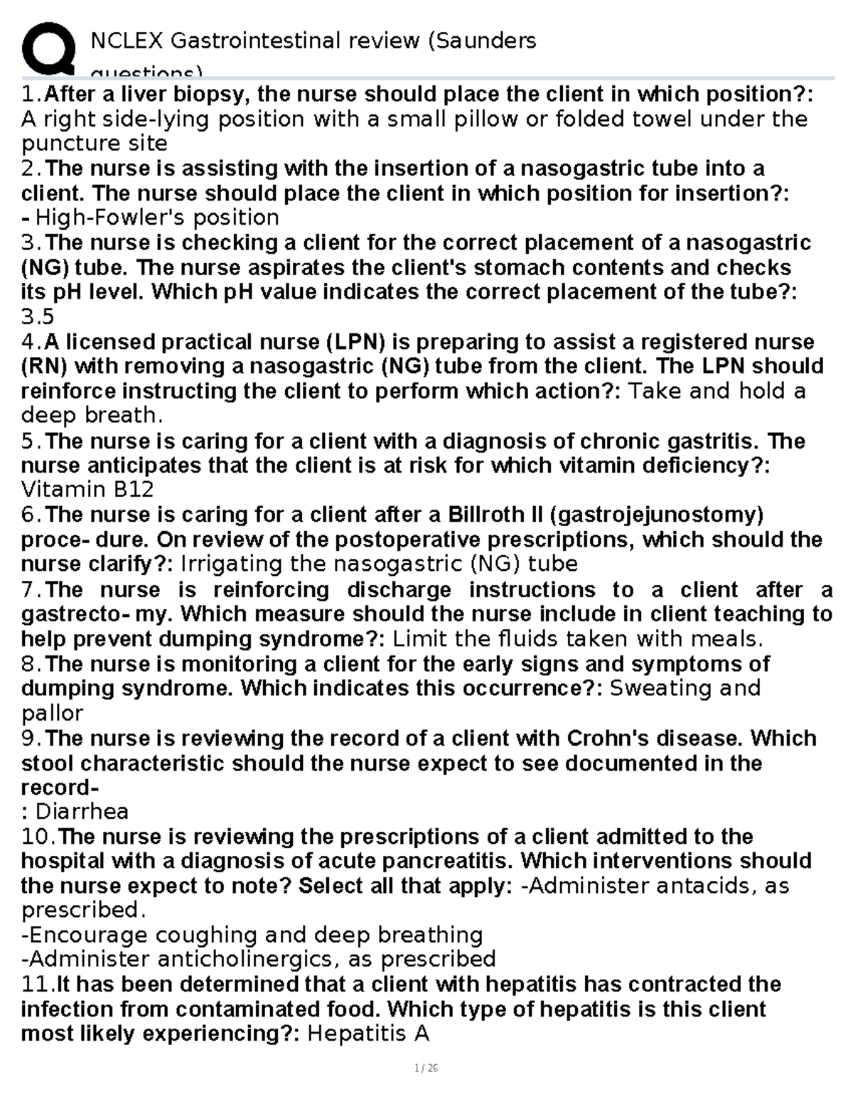 NURS 202 Final Exam: Key Questions on GI Disorders and Nursing Care ...