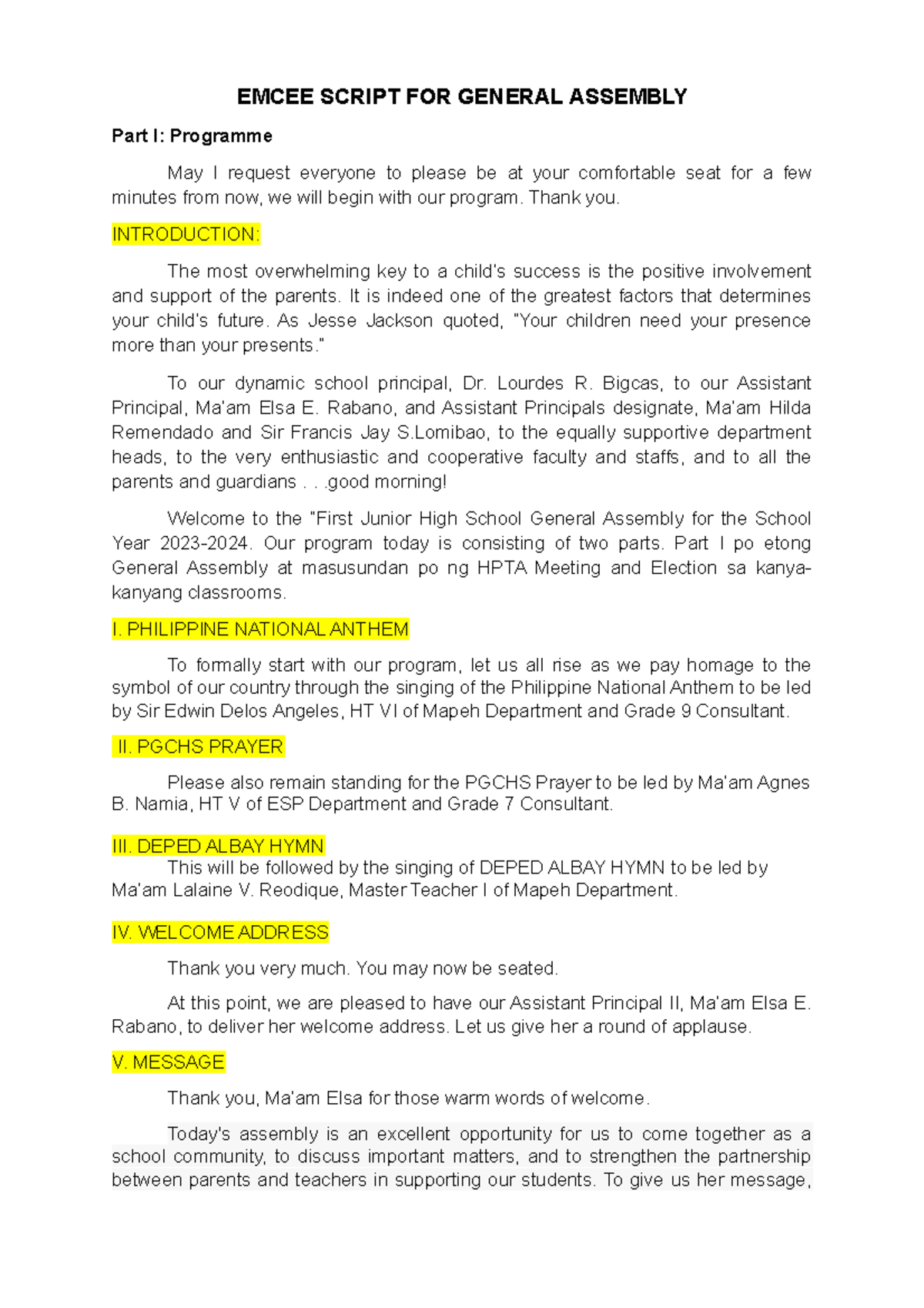 Emcee- Script-FOR- General Assembly - EMCEE SCRIPT FOR GENERAL ASSEMBLY ...