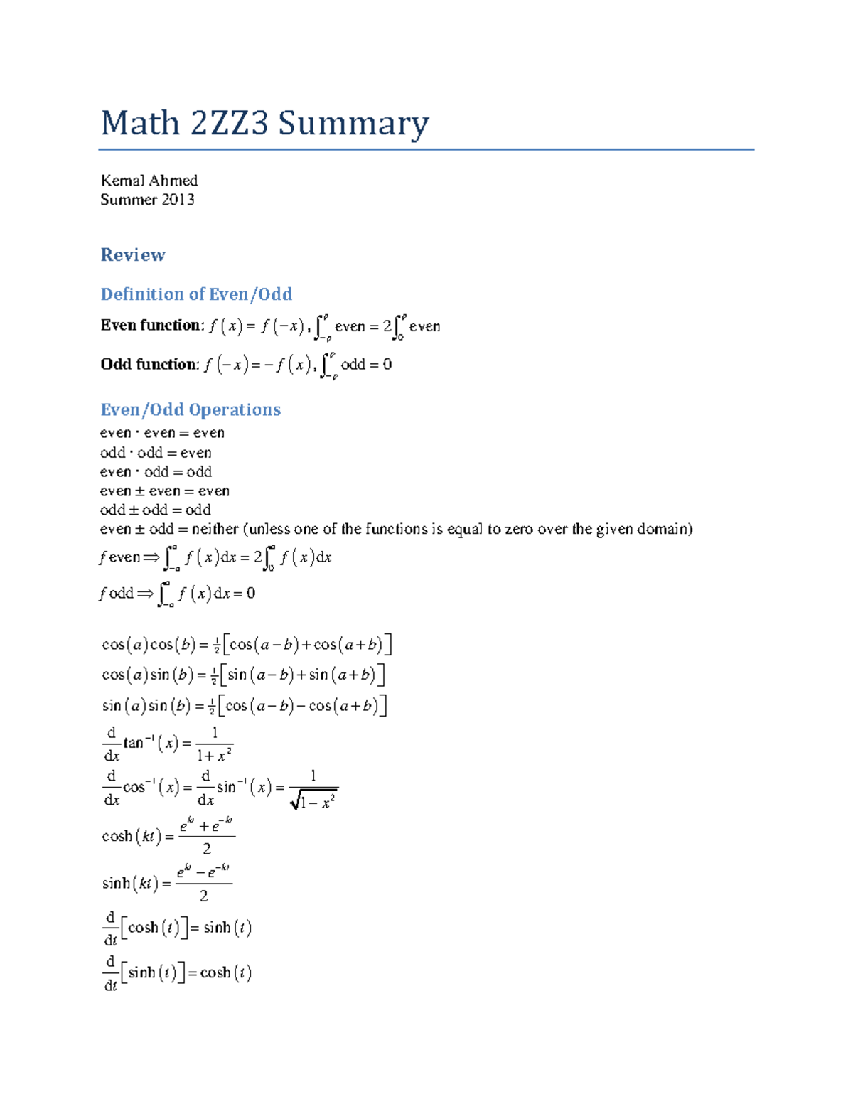 Math 2ZZ3 Comprehensive Course Summary: Key Concepts and Theorems - Studocu