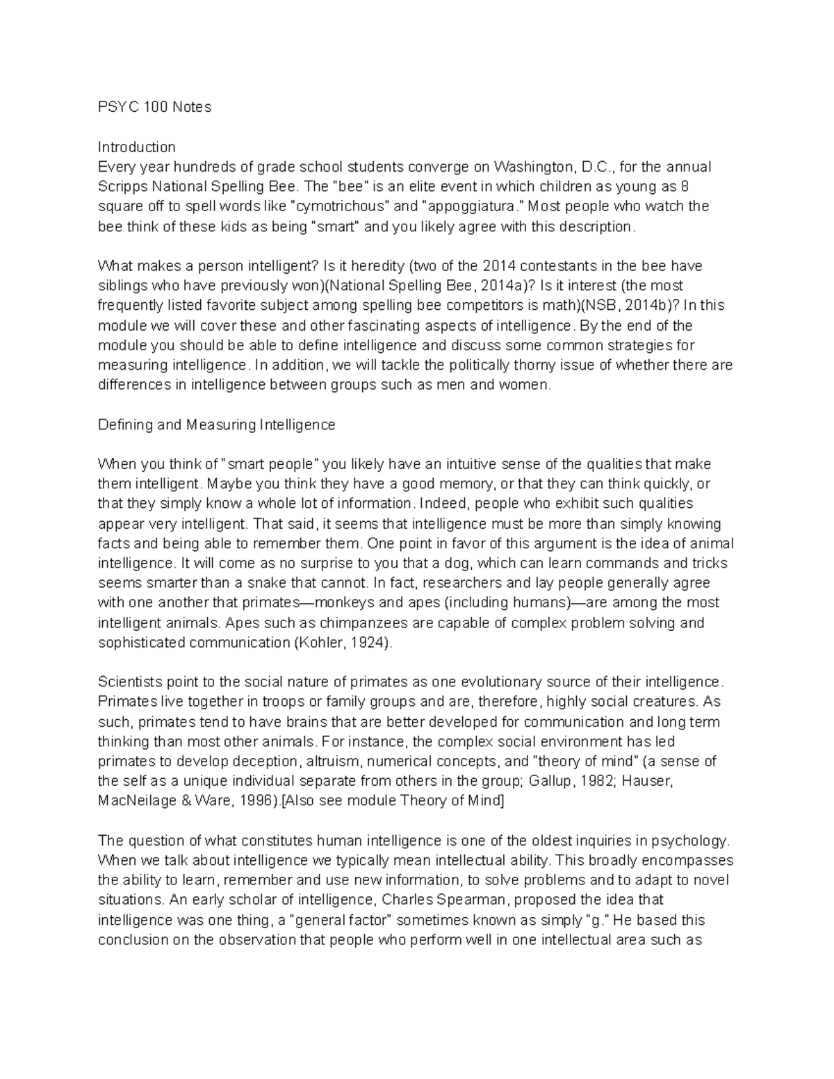 PSYC 100 Notes - Part 9 - PSYC 100 Notes Introduction Every year ...