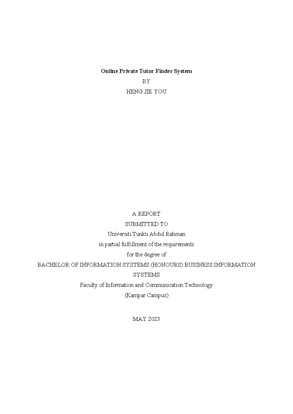 Online Private Tutor Finder System - Final Year Project Report (BIS ...