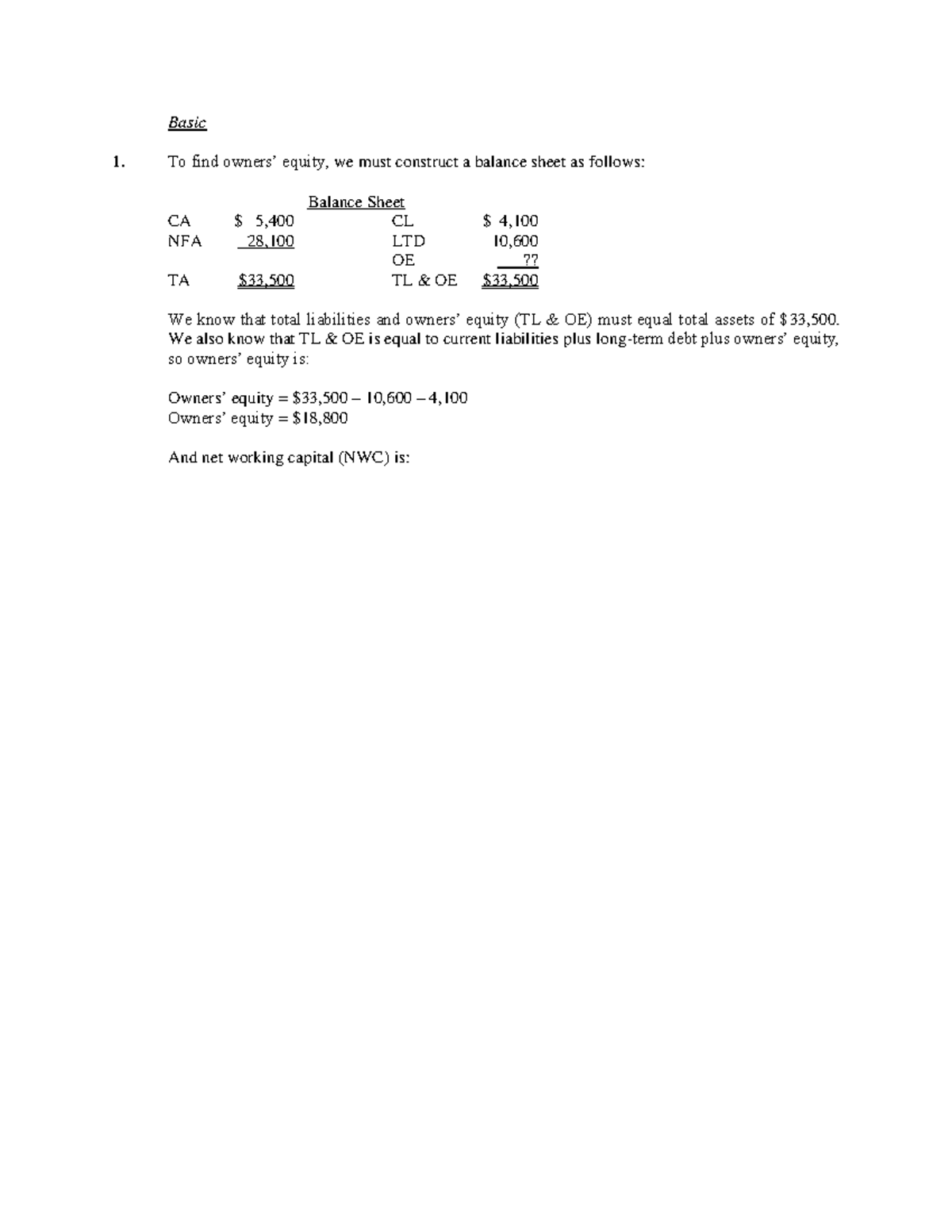 Ch 2 solution - Basic To find owners’ equity, we must construct a ...