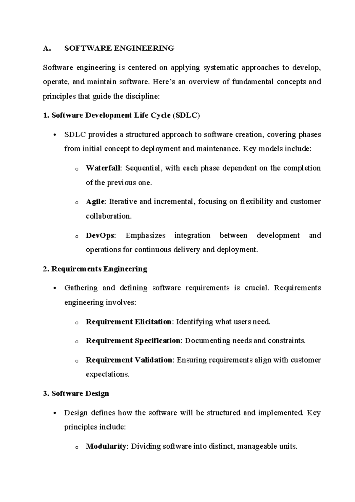 Software Engineering (CS201): Comprehensive Overview of Design ...