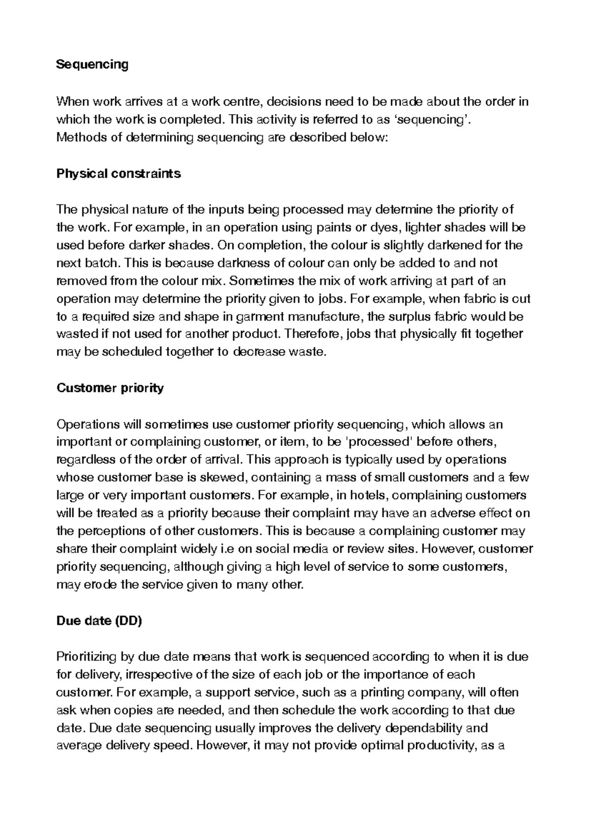 **Operations Management: Understanding Sequencing Methods** - Studocu
