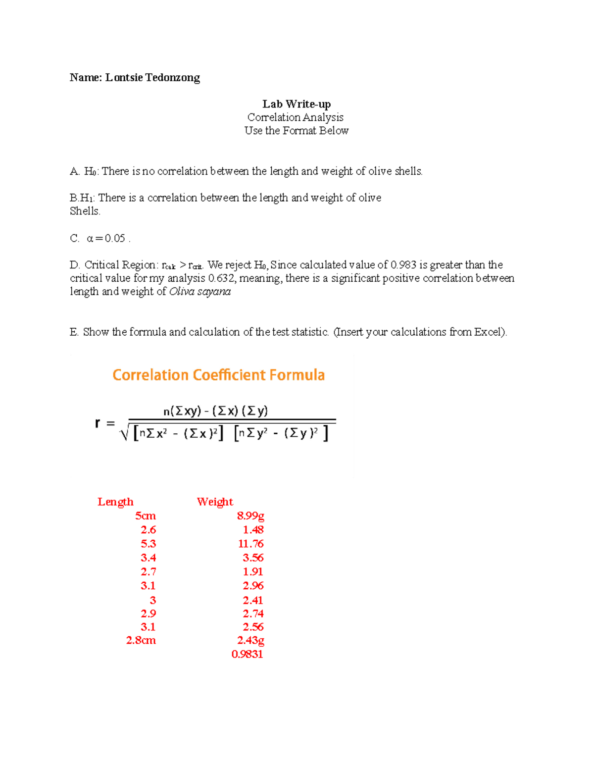 Correlation Analysis - Lecture notes 5 - Name: Lontsie Tedonzong Lab ...