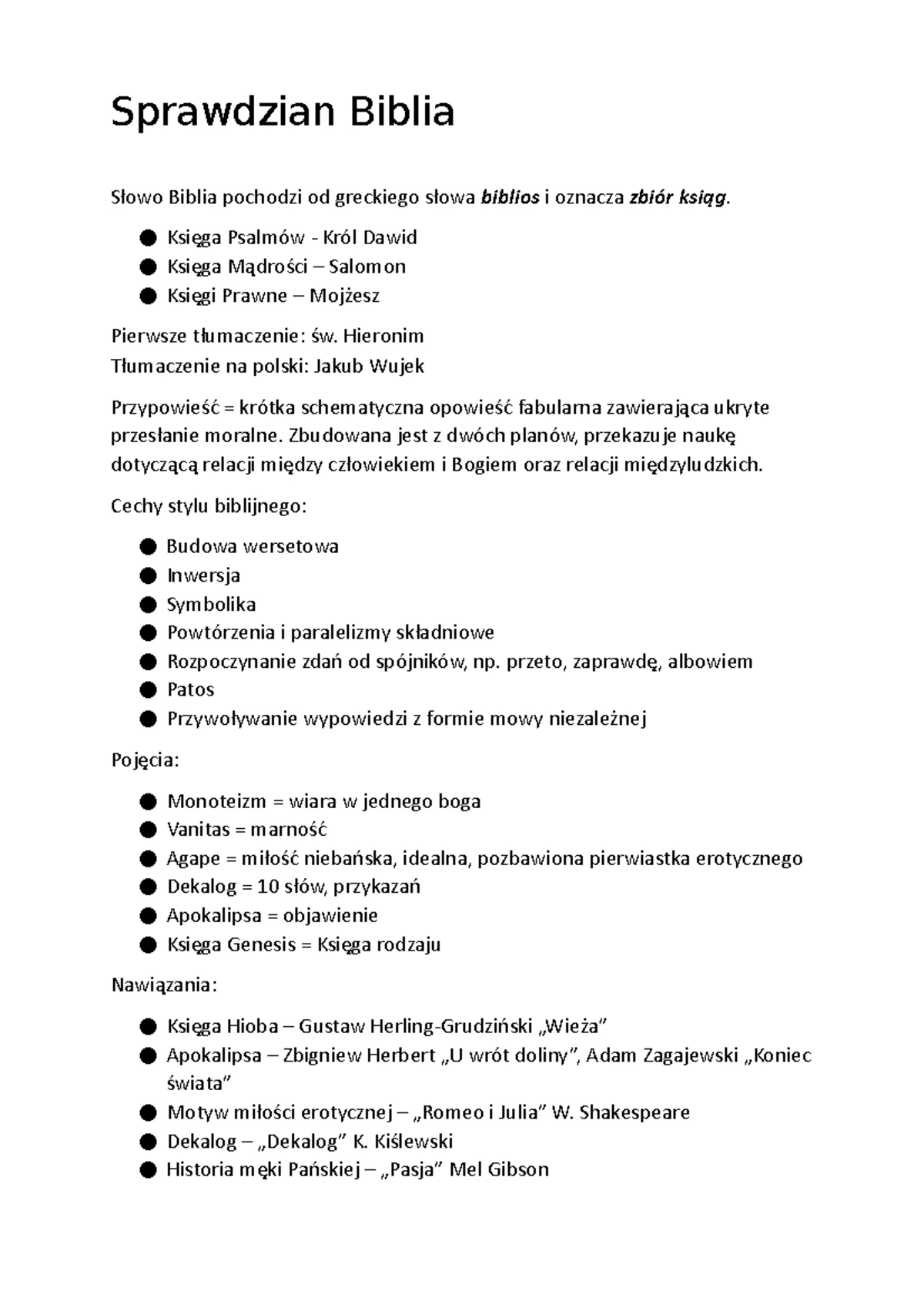 Sprawdzian Biblia W Literaturze I Kulturze 1.1 www.studocu.com
