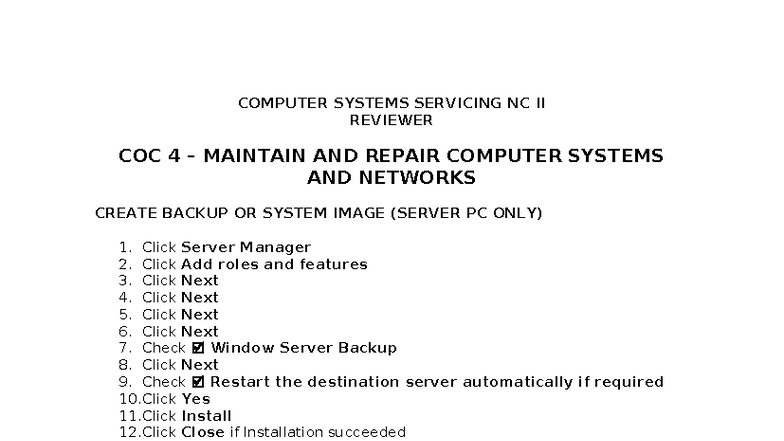 COC 4: Computer Systems Servicing NC II Backup & Restore Guide - Studocu