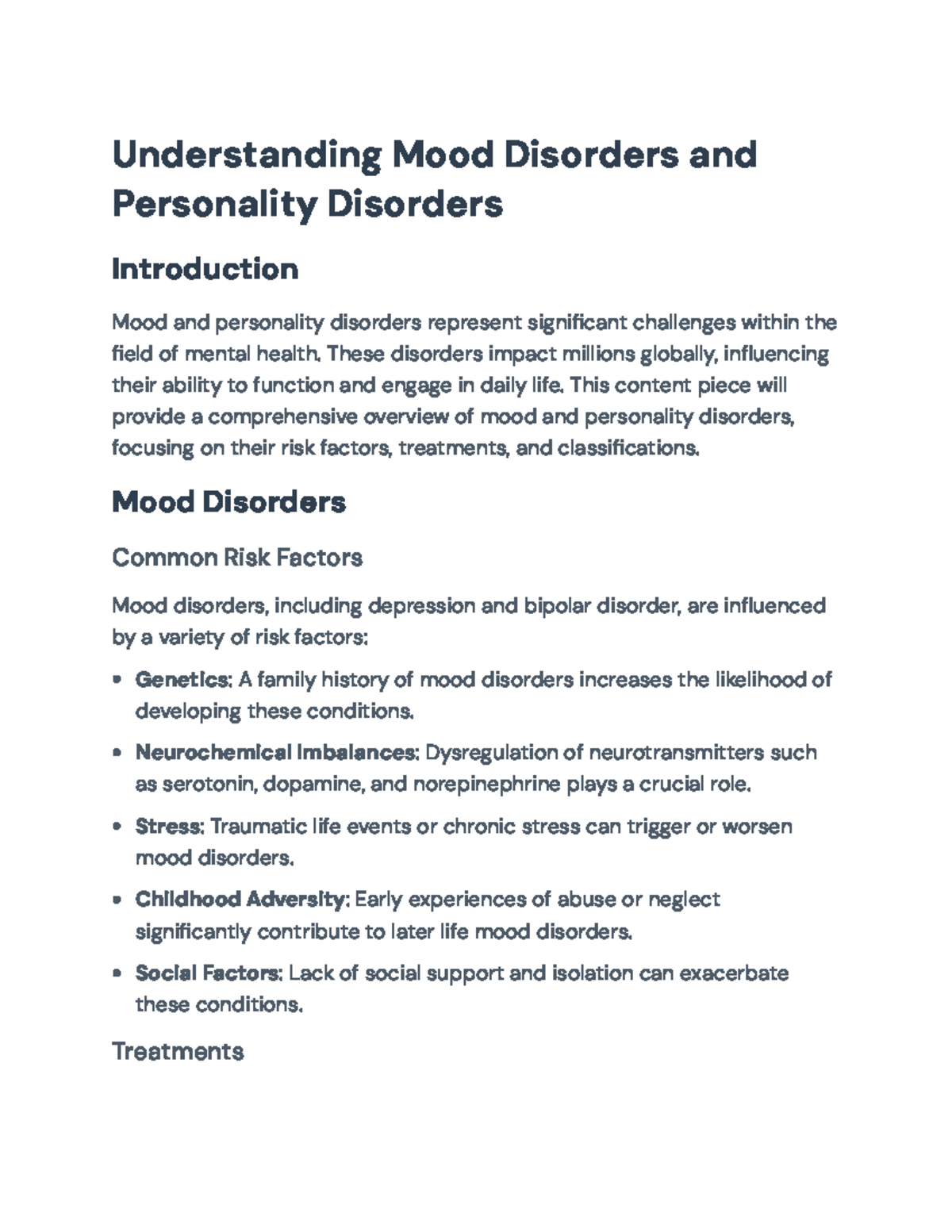 Understanding Mood and Personality Disorders: Risk Factors & Treatments ...