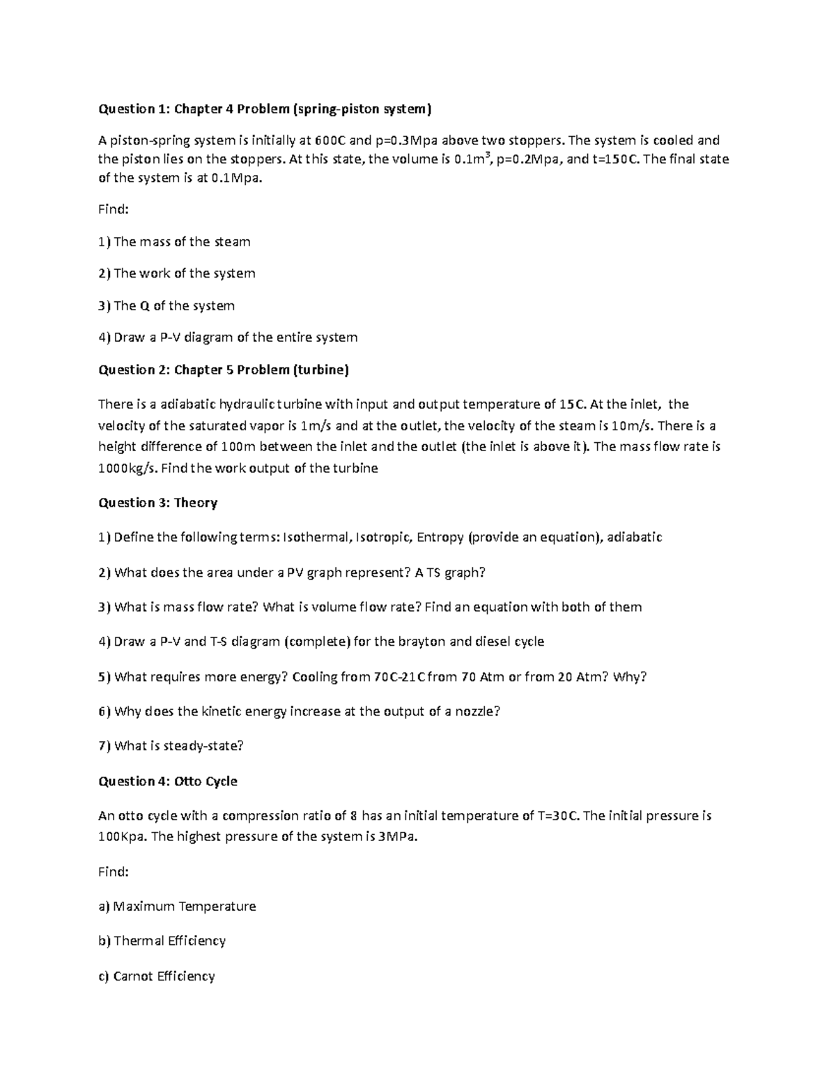 Thermodynamics Final Exam Questions - Winter 2015 - Studocu