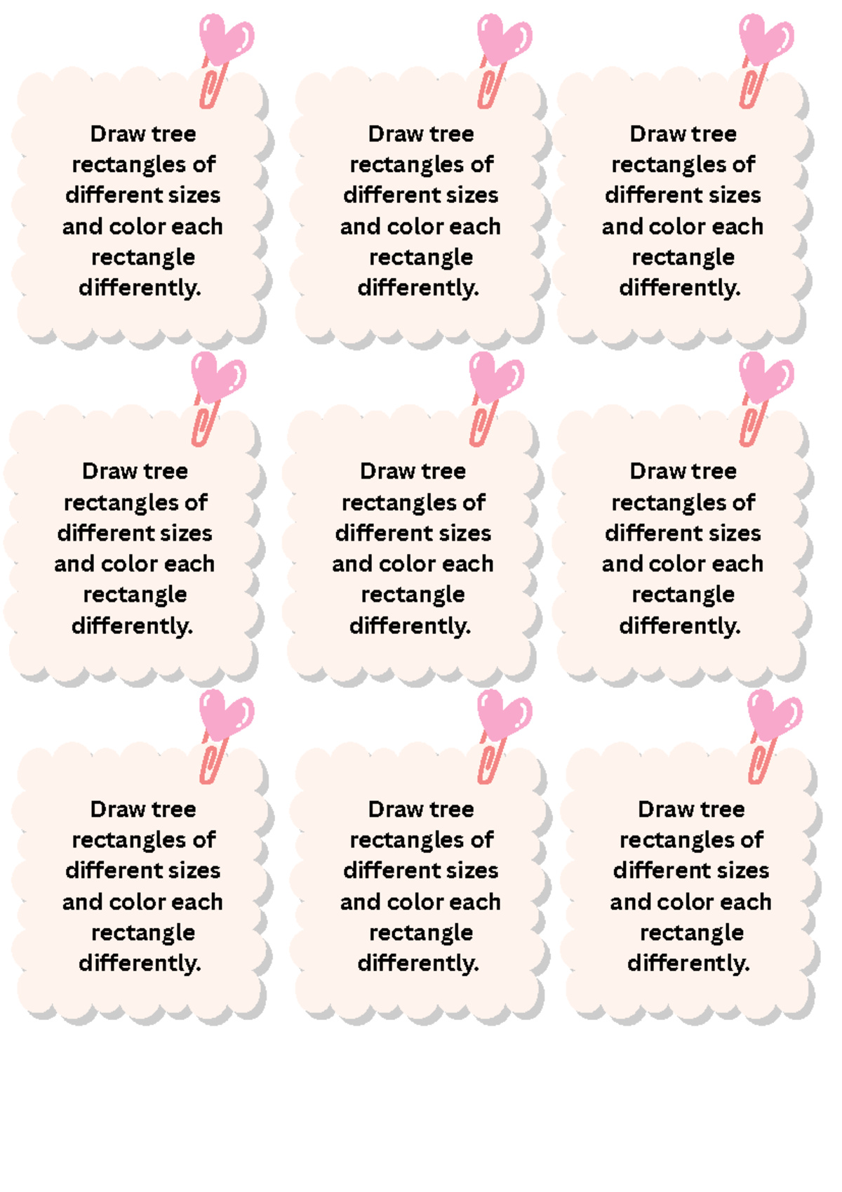 Draw tree rectangles of different sizes and color each rectangle ...