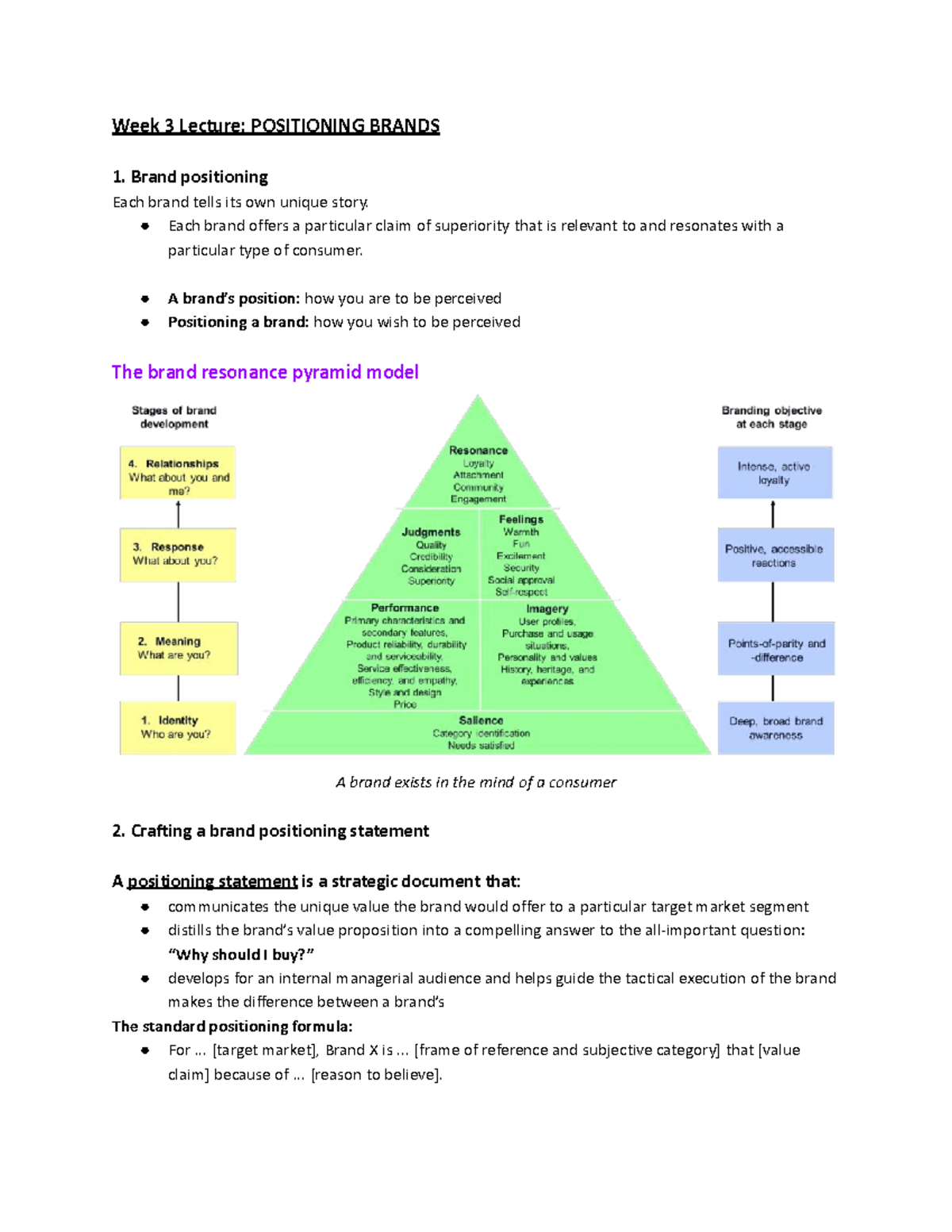 Week 3 MARK3092 - Brand Management - Week 3 Lecture: POSITIONING BRANDS ...