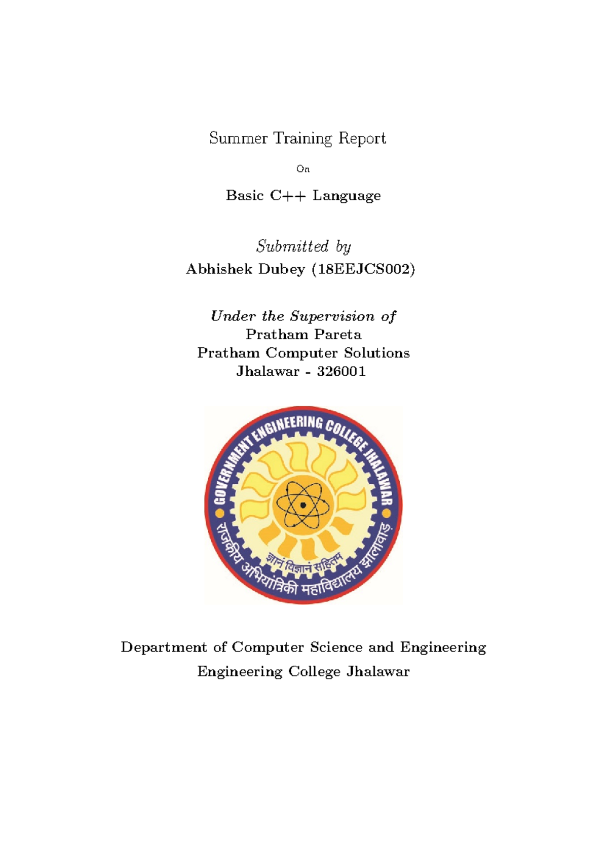 Summer training report - Summer Training Report On Basic C++ Language ...