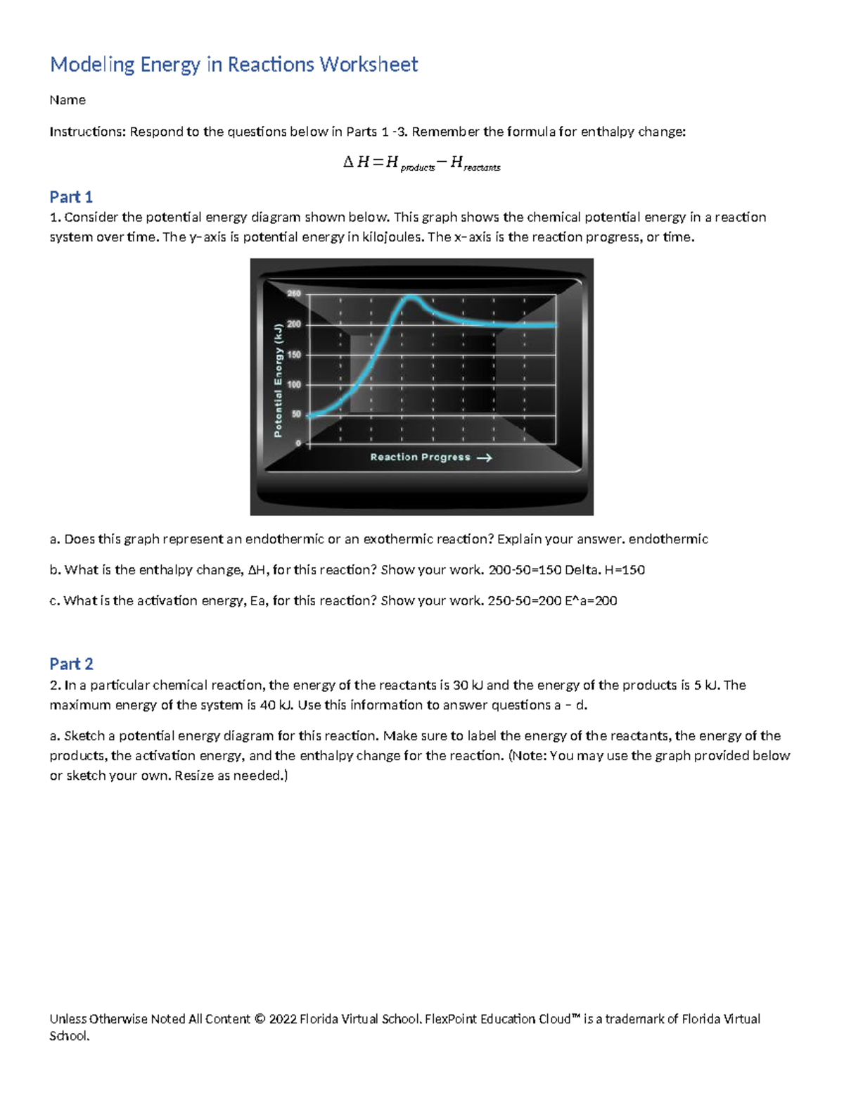 Modeling Energy in Reactions Worksheet (CHEM 101) - Studocu