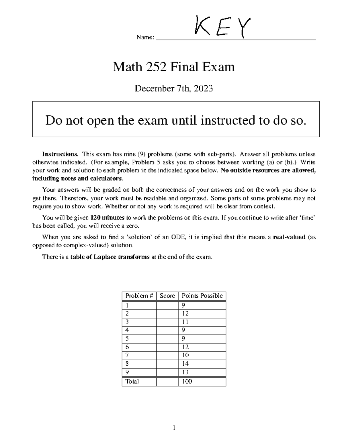 Math 252 Final Exam - December 2023 - Studocu