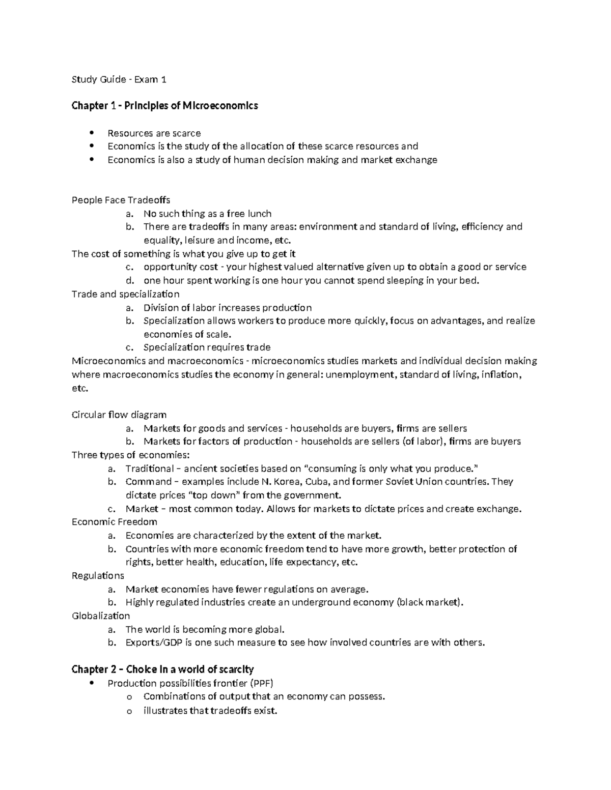 Microeconomics Principles Study Guide - Exam 1 (ECO 101) - Studocu