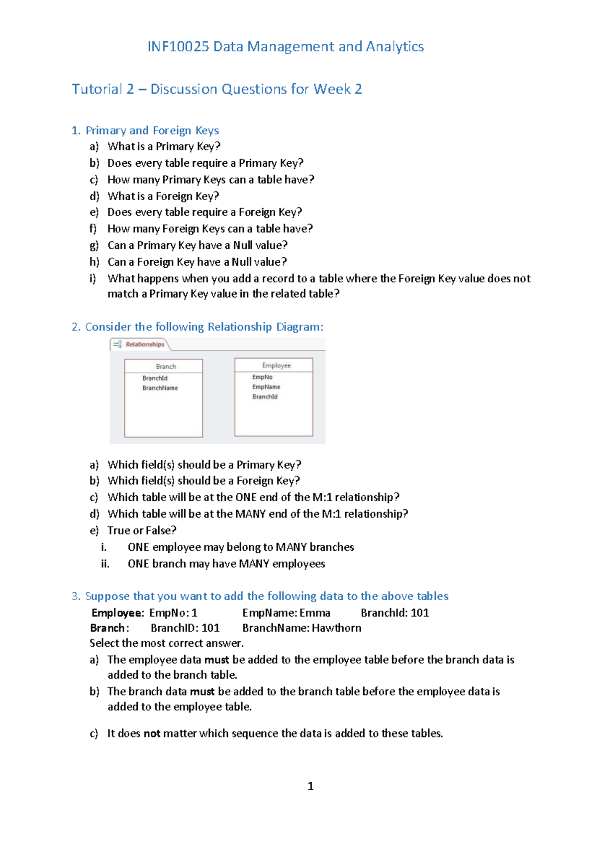 INF10025 Data Management & Analytics Tutorial 2 Discussion Questions ...