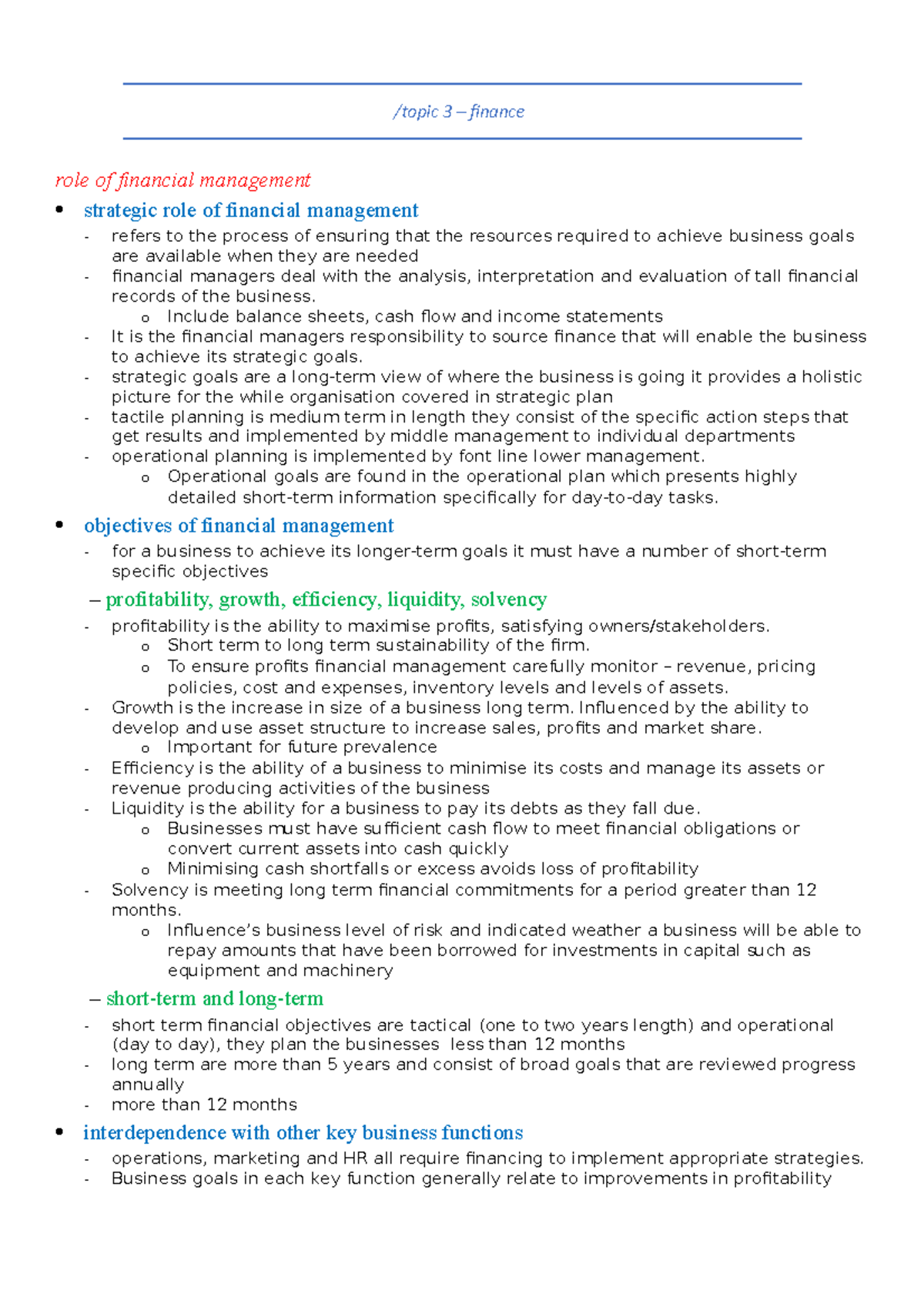 Topic 3 - Financial Management Strategies and Objectives (FIN202) - Studocu