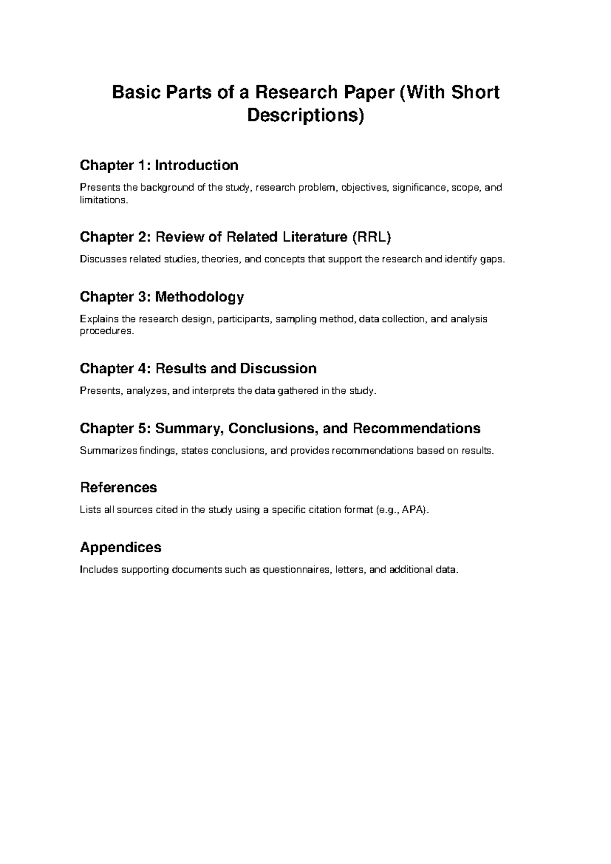 Research Parts Guide: Overview of a Research Paper Structure - Studocu