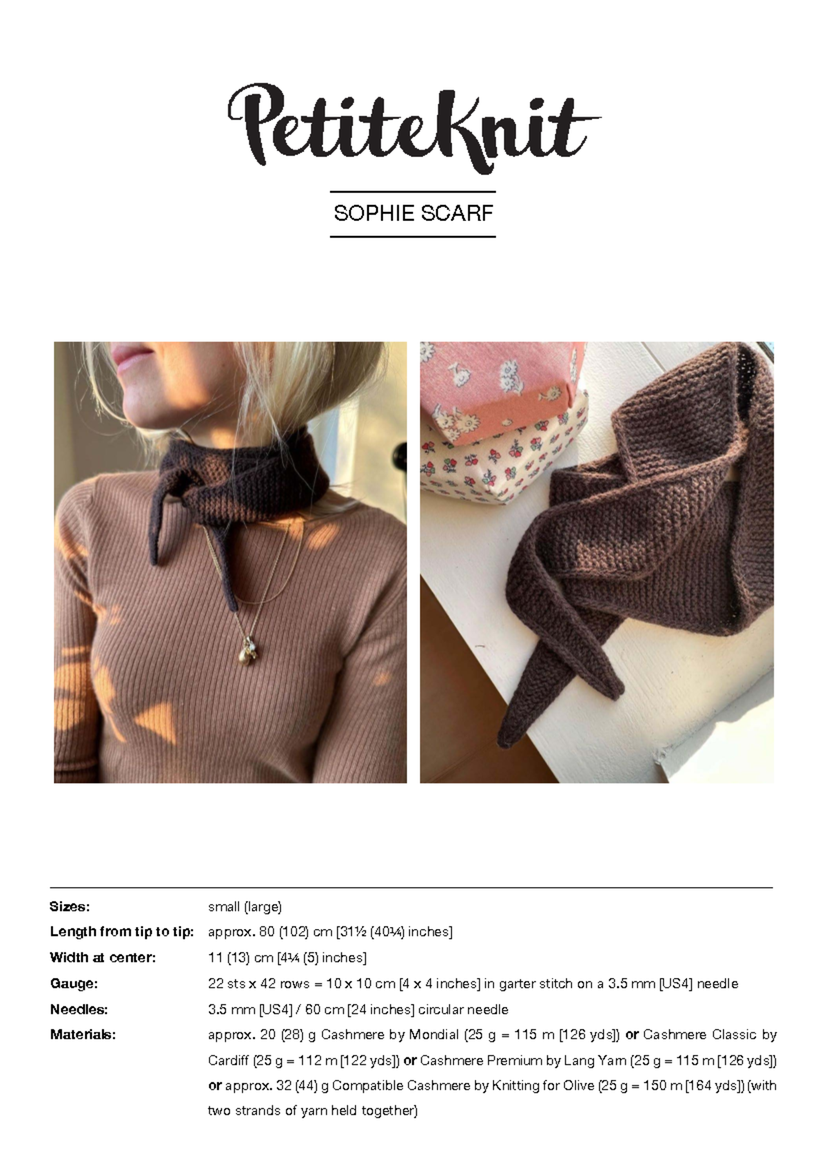 Sophie Scarf Knitting Pattern (ENG) - Sizes & Instructions - Document Preview