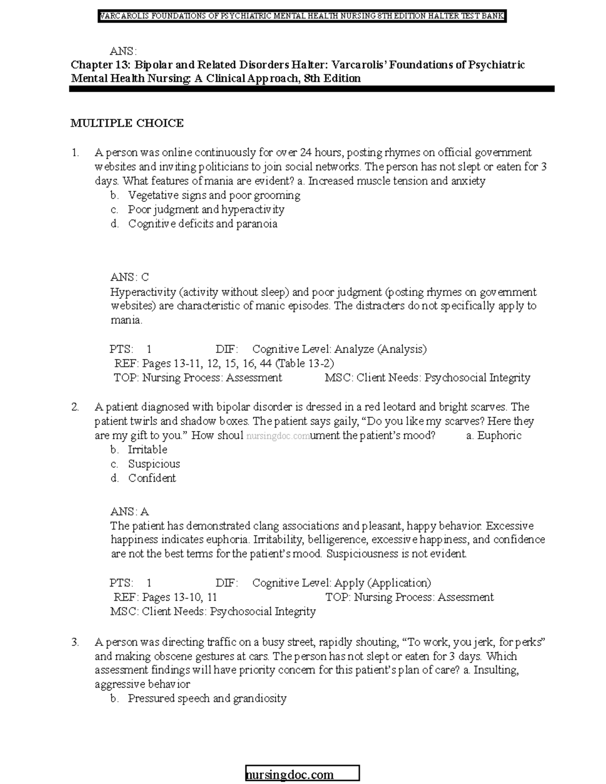 Mental Health Nursing Midterm Exam Study Guide (Course: PN 123) - Studocu