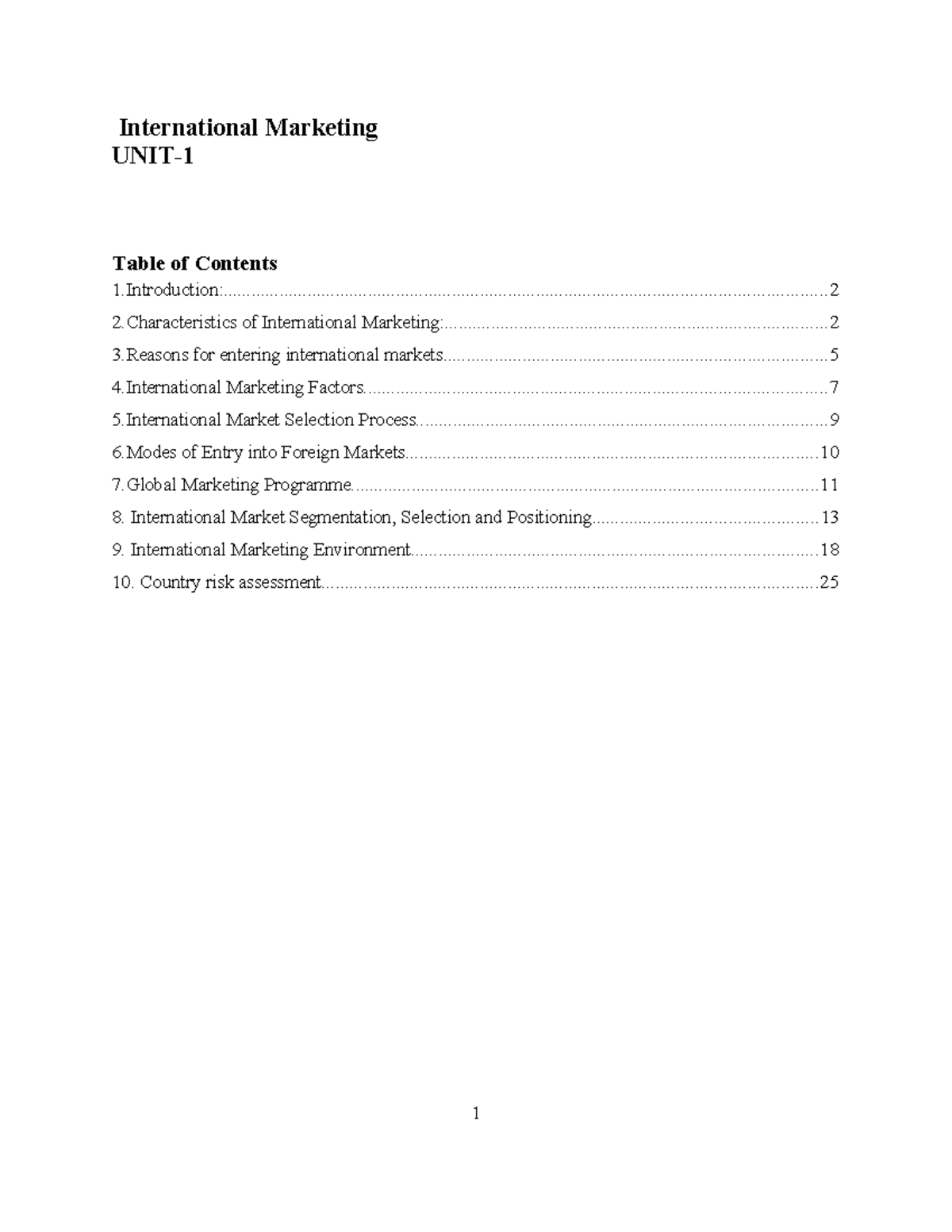 International Marketing Notes (IM-101) - Unit 1 Overview - Studocu