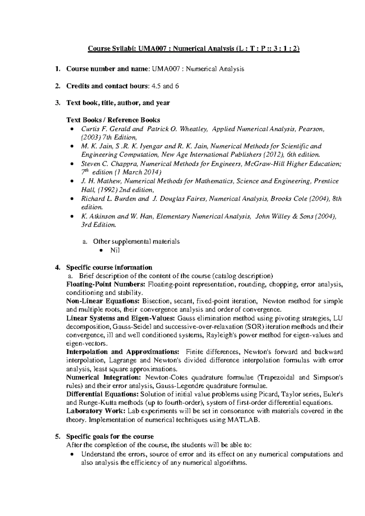 MATH F313 Numerical Analysis Course Handout (Part II) - First Semester ...