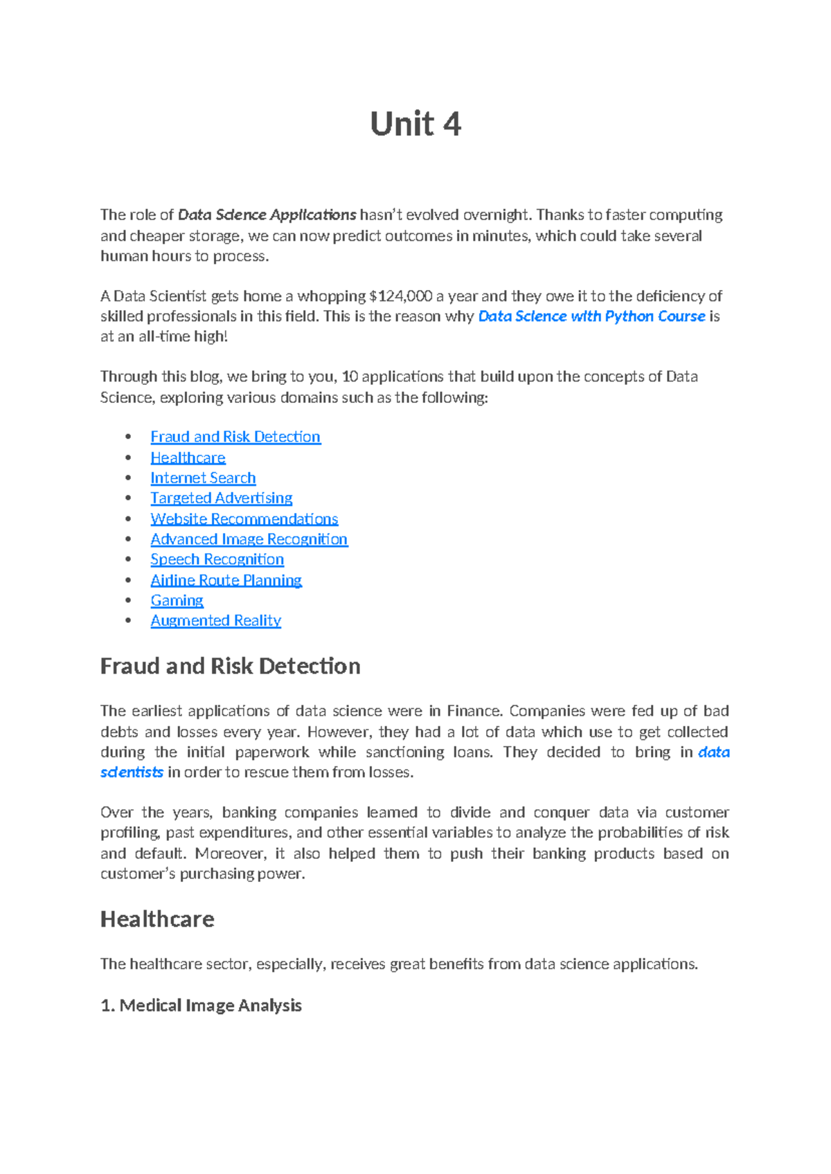 Focs Unit 4 - Insights on Data Science Applications and Techniques ...