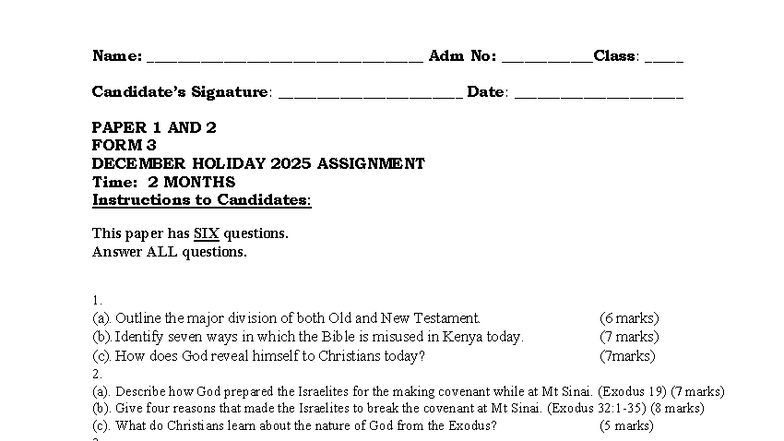 December Holiday Assignment 2025: Paper 1 & 2 Form 3 - Studocu