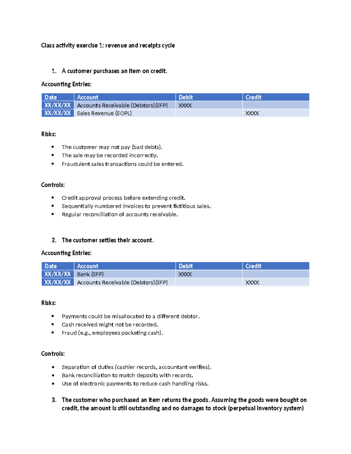 Class activity exercise 1 solution - Class activity exercise 1: revenue ...