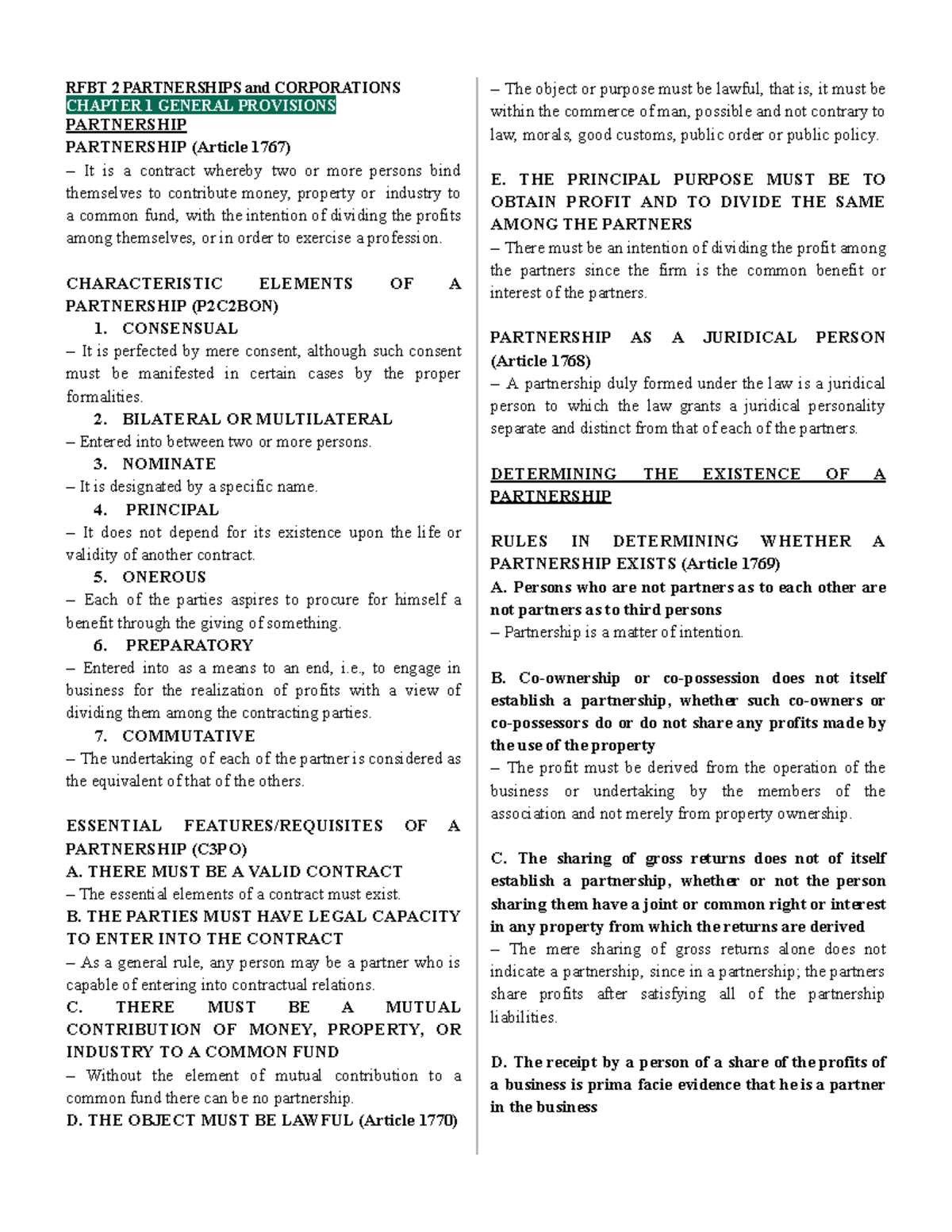RFBT 2 Partnerships and Corporations - CHAPTER 1 GENERAL PROVISIONS ...