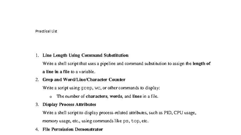 Practical List 1: Shell Scripting Exercises for Command Line Skills ...
