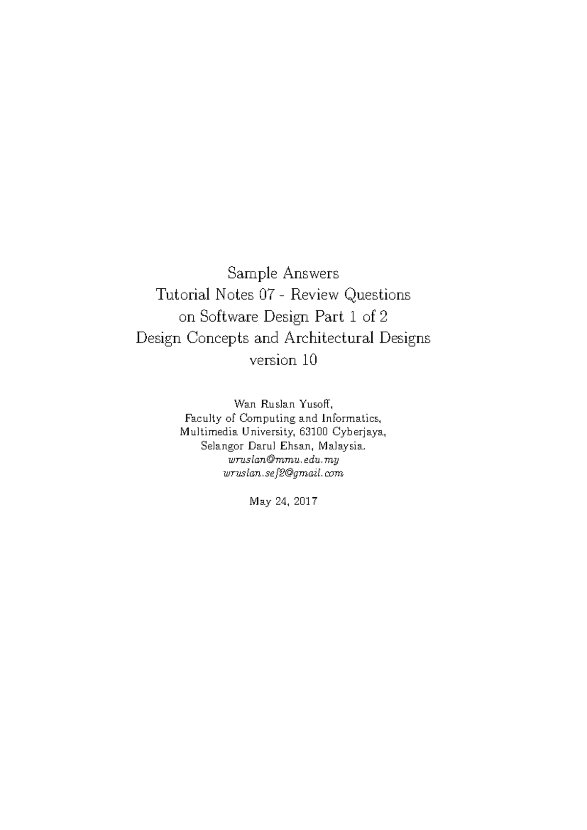 WRY Sample Answers SEF10 Tutorial Notes 07 - Sample Answers Tutorial ...