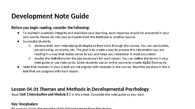 Development Note Guide: Key Concepts in Developmental Psychology - Studocu