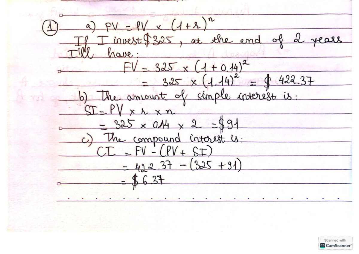 Mathematics Practice: FV, PV, SI, and CI Calculations - Studocu