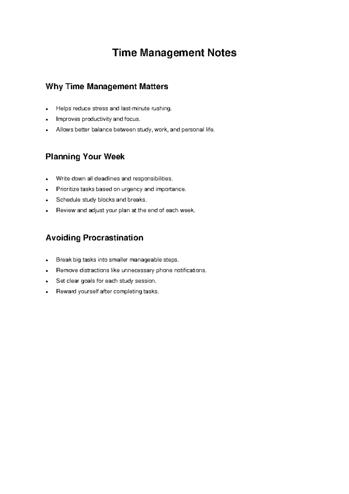 Time management notes - Time Management Notes Why Time Management ...