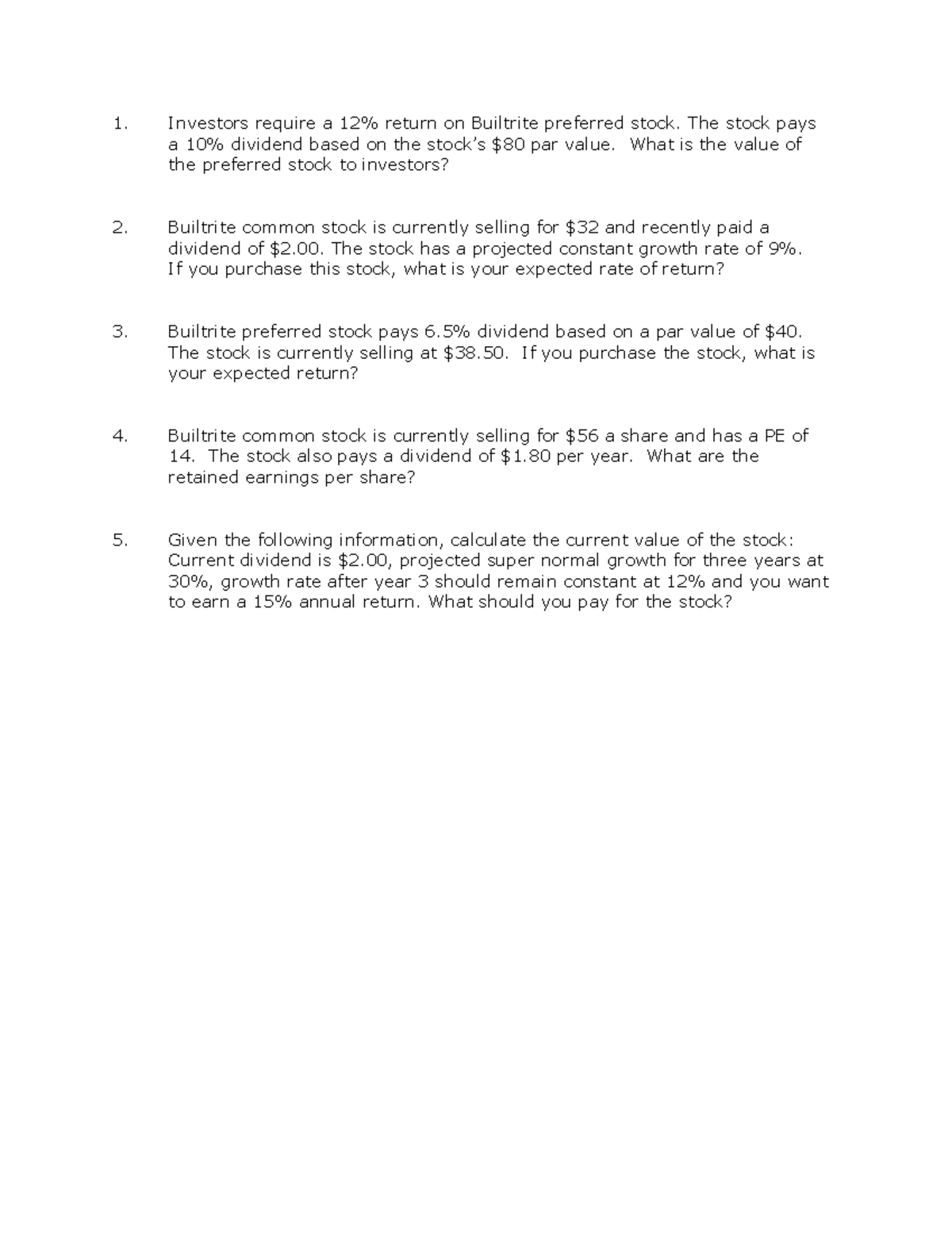 FIN 300 Lecture Notes 6: Stock Valuation Problems and Solutions - Studocu