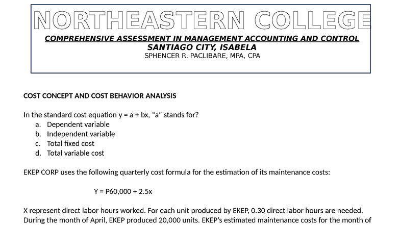 MAS compre module 3 CVP Analysis - COST CONCEPT AND COST BEHAVIOR ...