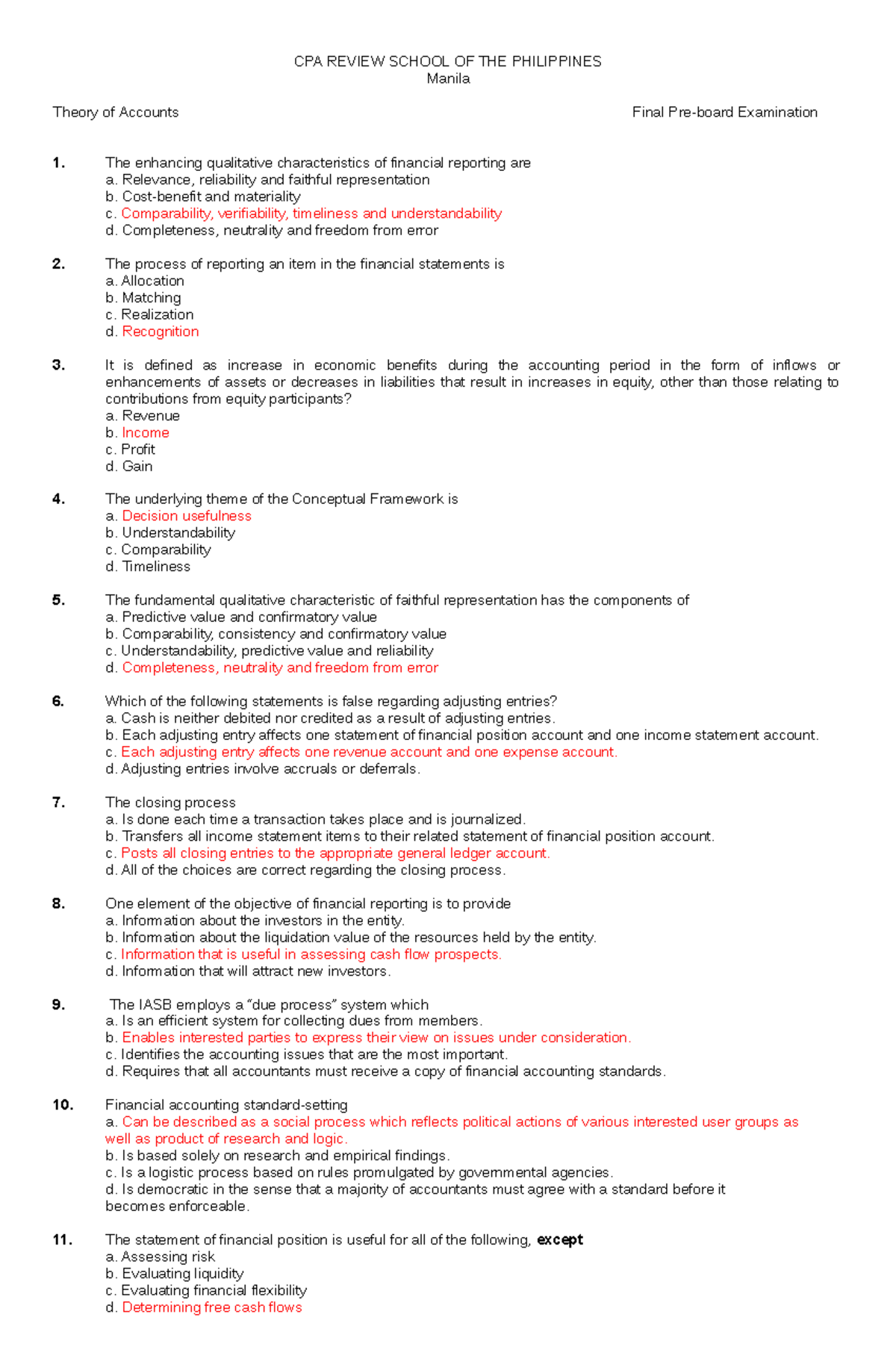 Theory of Accounts CPA Final Pre-board Exam Review - Studocu