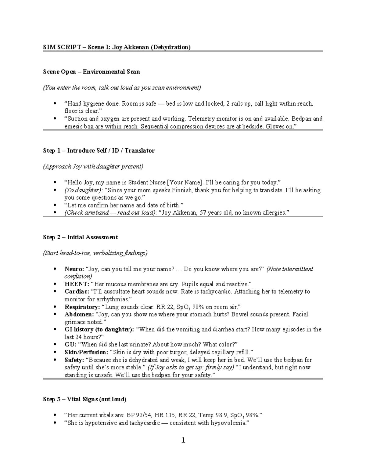 SIM SCRIPT: Scene 1 & 2 - Patient Assessments for Dehydration & DKA ...