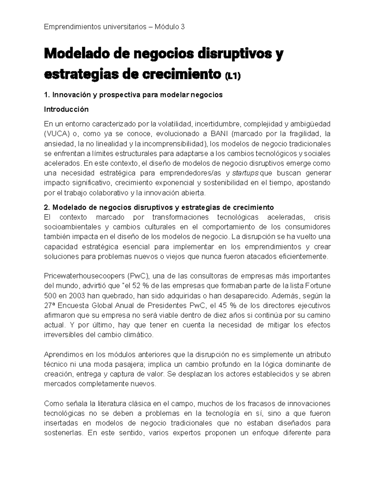 Emprendimientos Universitarios Módulo 3 Modelado De Negocios