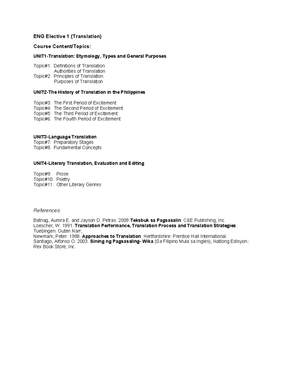 ENG Elective 1 (Translation) Course: Key Topics Overview - Studocu