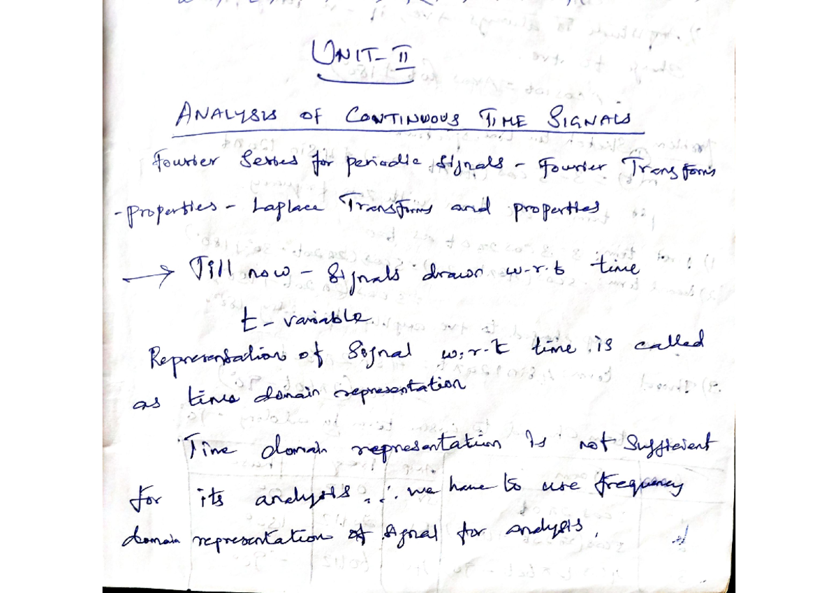 SS unit 2 - SHORT NOTES - ANALYSIS of CONTINUOUS TIME SIGNALS Fourier ...