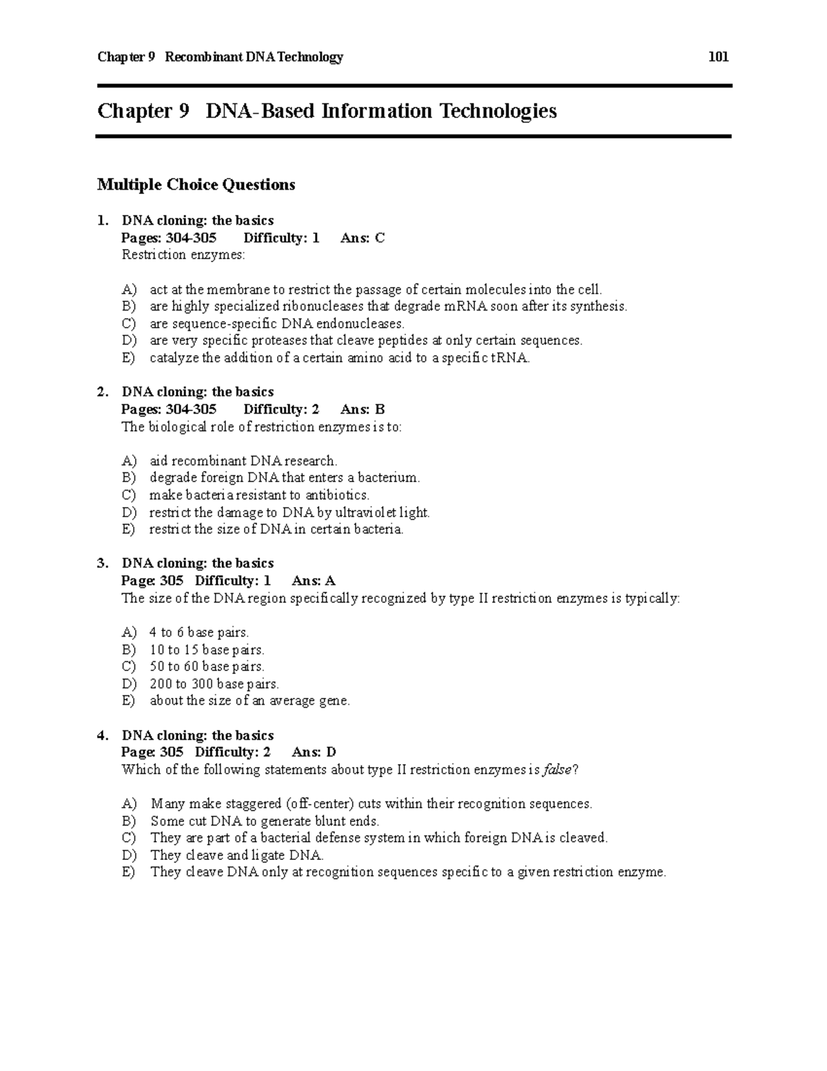 Chapter 9 - prtacice exam - Chapter 9 Recombinant DNA Technology ...