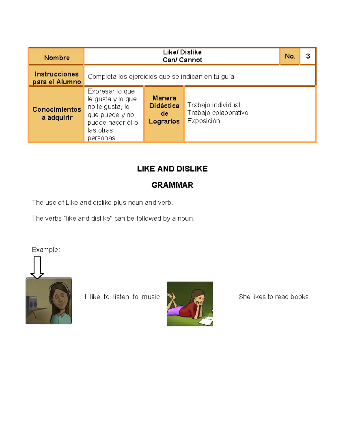 Like and dislike exercises for English language learners - Studocu