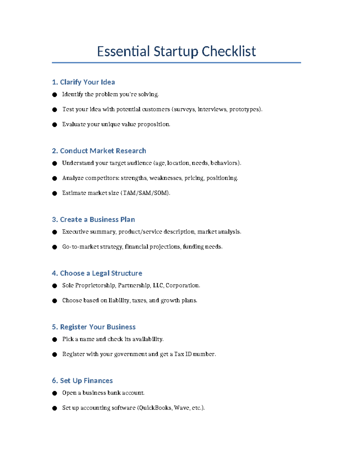 Startup Essentials Checklist: Key Steps for Success - Studocu