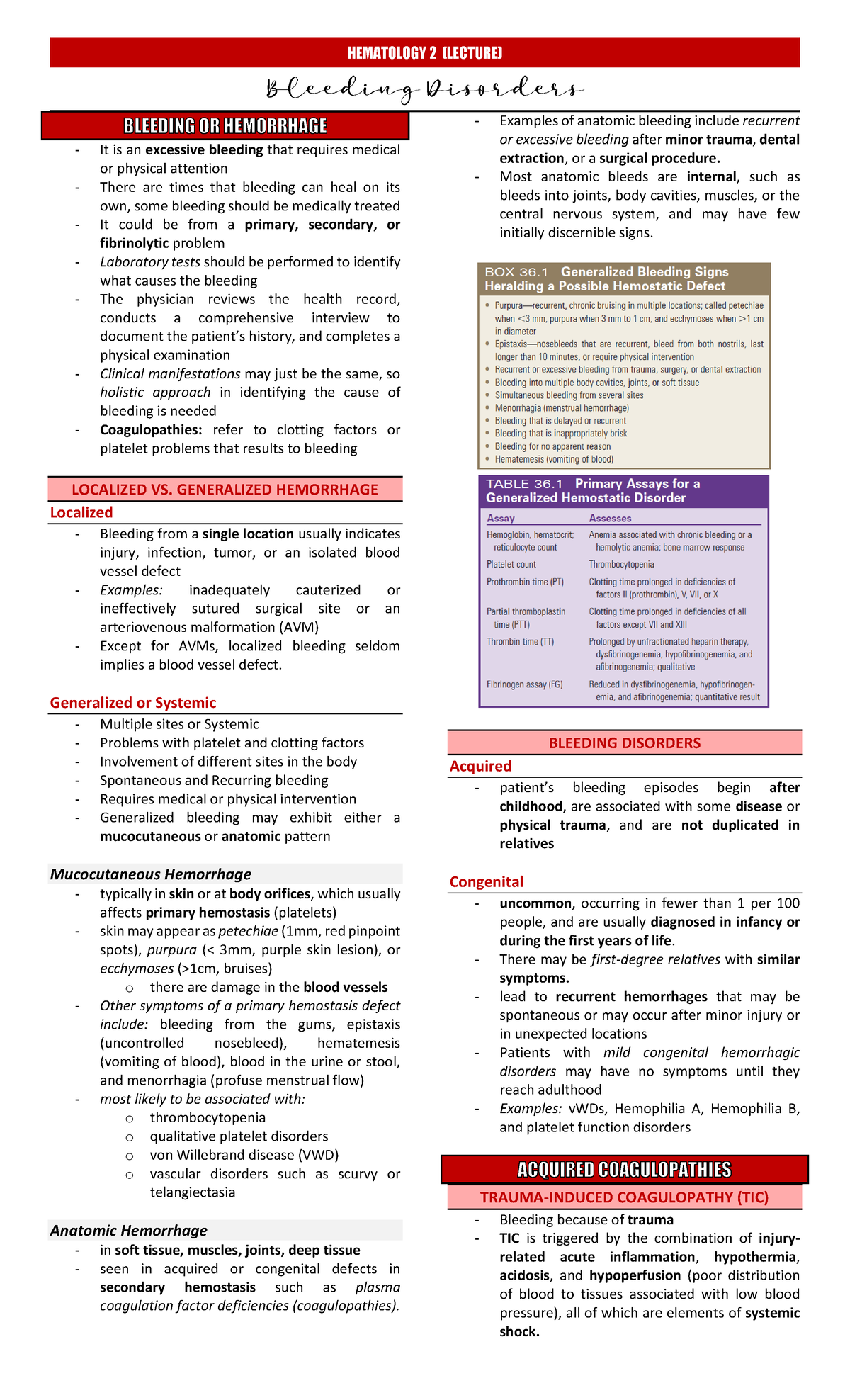 HEMATOLOGY 2 (LECTURE) - Understanding Bleeding Disorders and ...